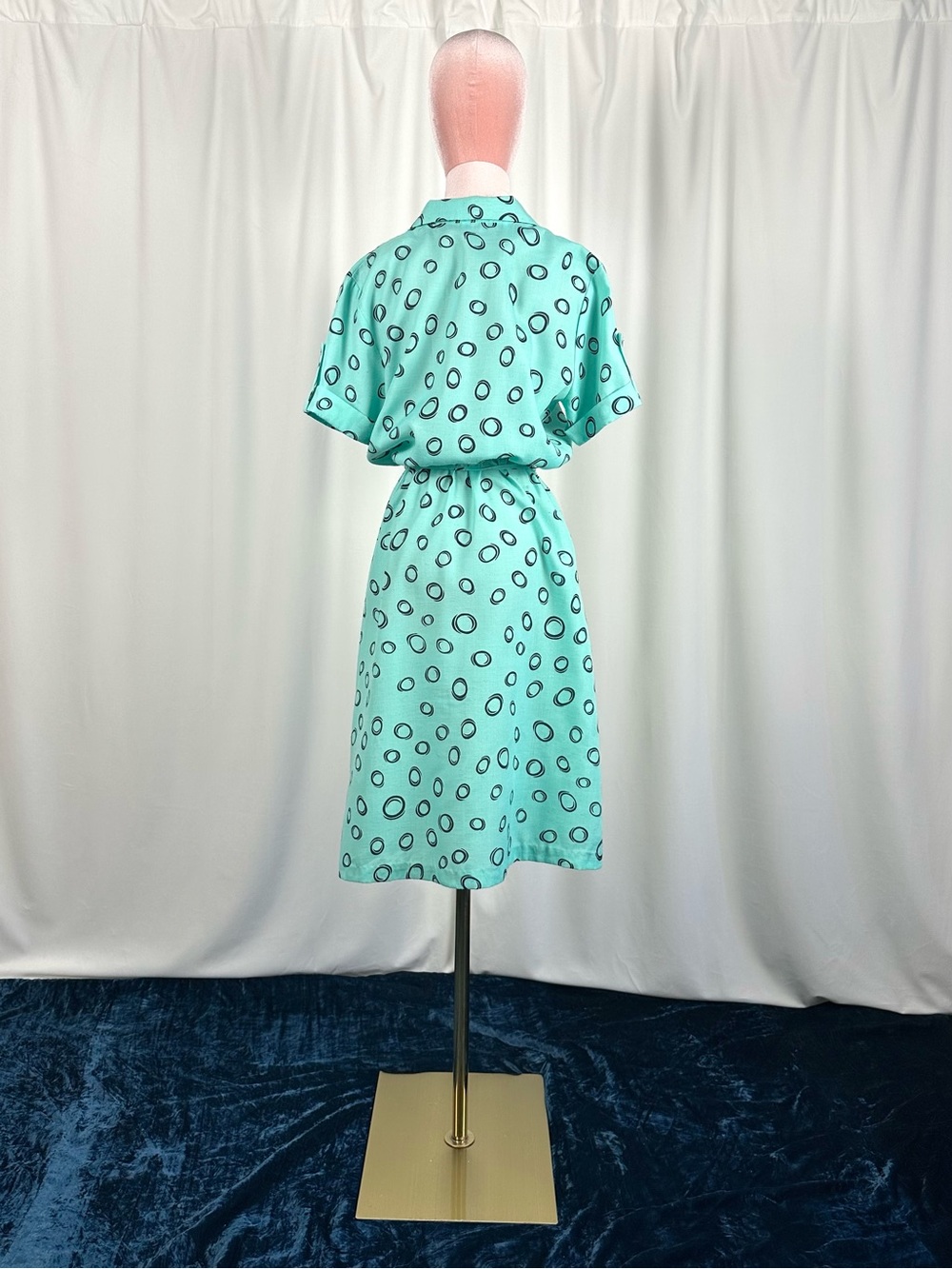 Vintage David Bradley Mint Abstract Polka Dot Print Shirt Dress M/L - Picture 7 of 16